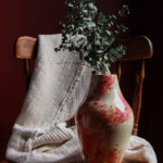 Bloom in Motion hand-painted ceramic vase with crimson and blush underglaze