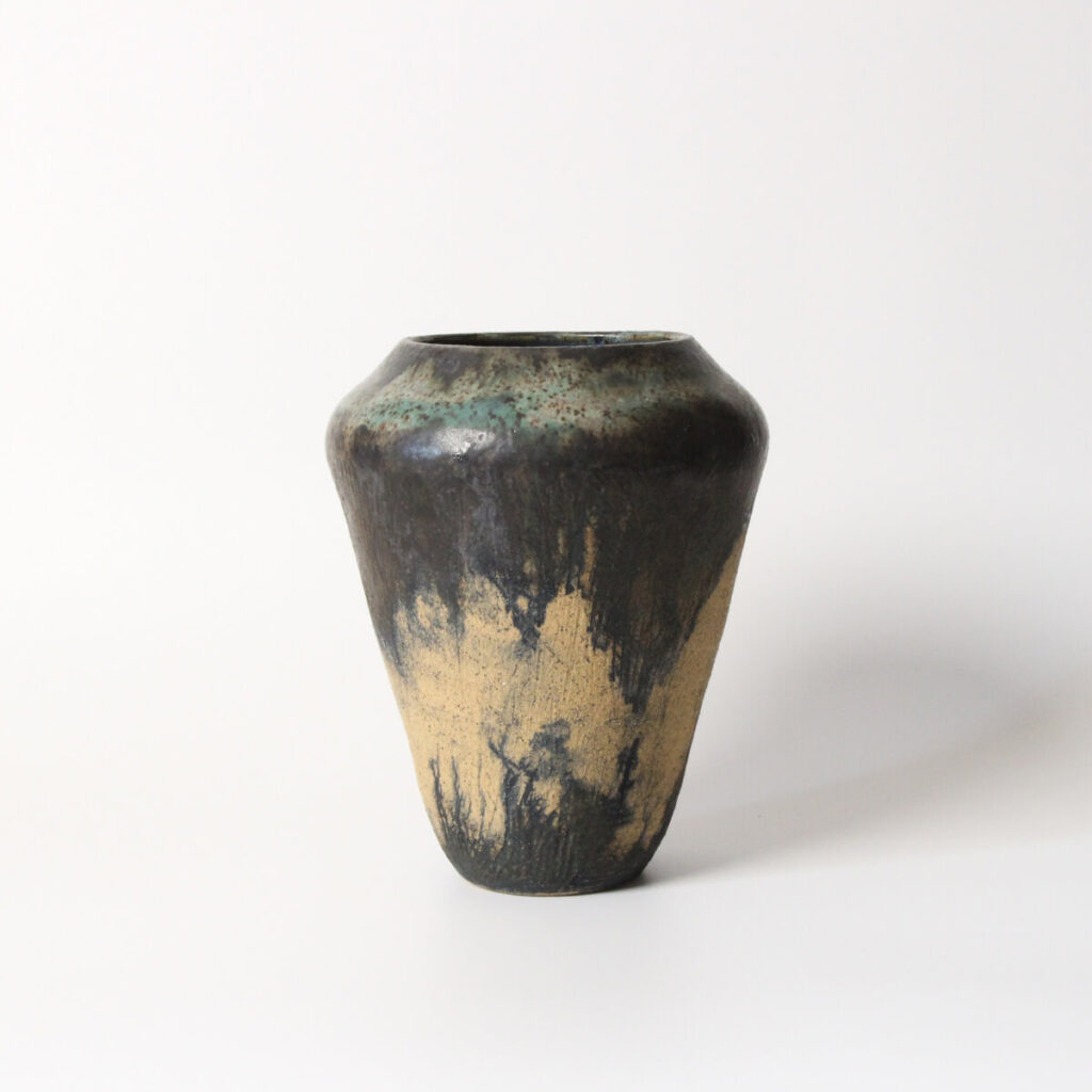 Earths Own handmade ceramic vase with earthy glaze, studio photo
