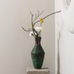 Unity art deco ceramic vase in green and copper glaze