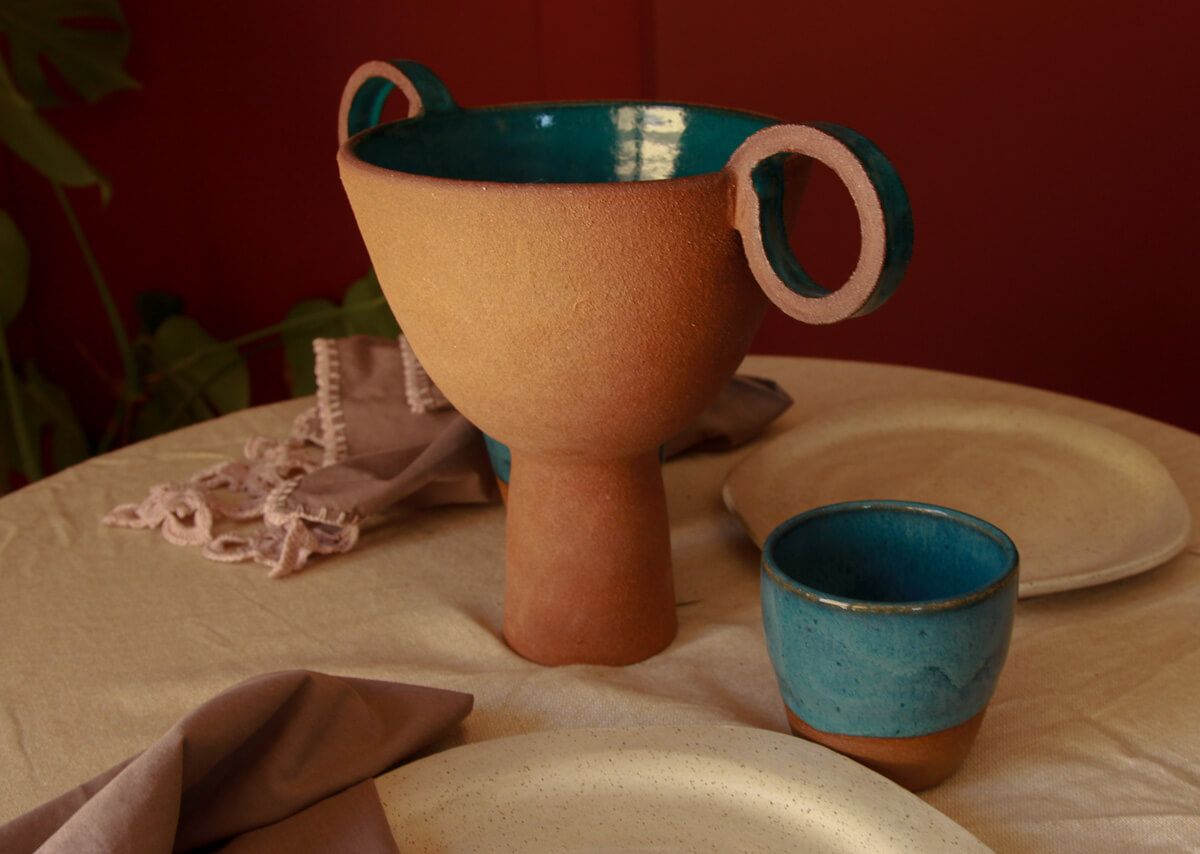 Styled table view of Balance handmade ceramic bowl