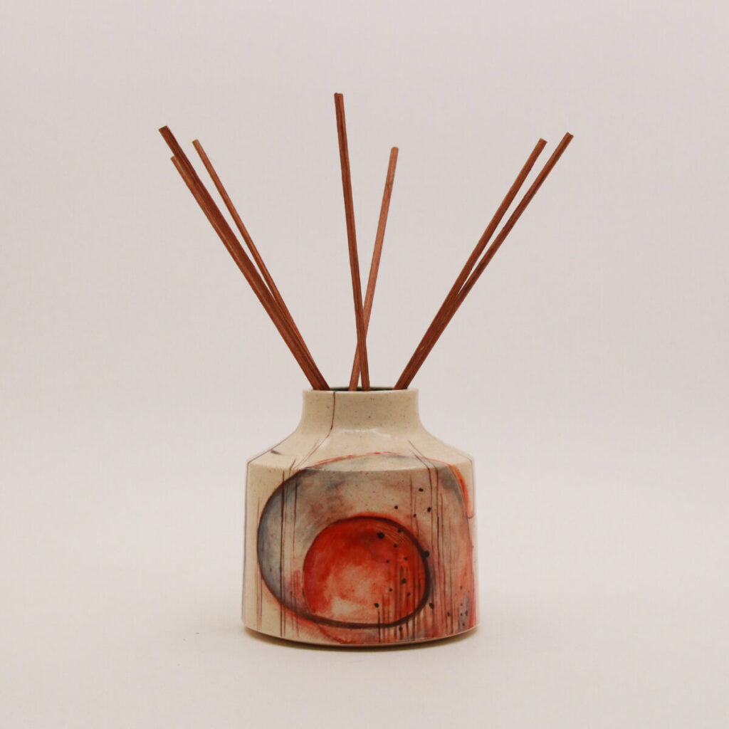 Close view of Skyflower handmade ceramic reed diffuser