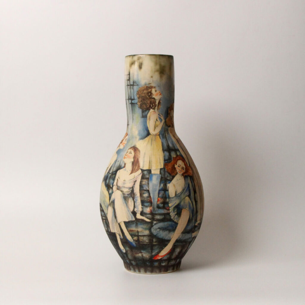 Where We Linger handmade ceramic vase with hand-painted figurative design
