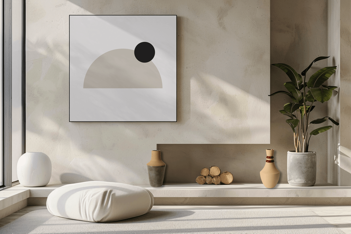 Minimalist interior with abstract art